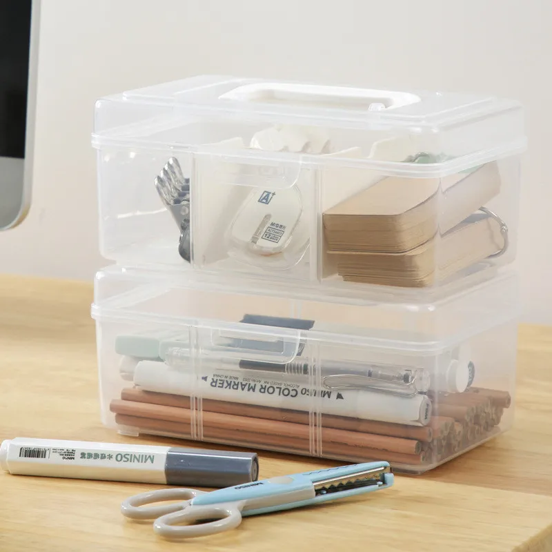 Портативный прозрачный пластиковый ящик для хранения с крышкой, чехол для таблеток, контейнер для ювелирных изделий, канцелярский органайзер для макияжа, для домашнего хранения
