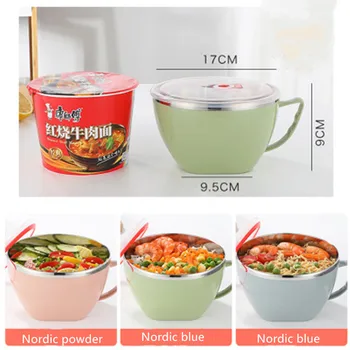 

304 stainless steel large capacity instant noodle bowl sealed double layer anti-scalding lunch box PP material sealed bowl