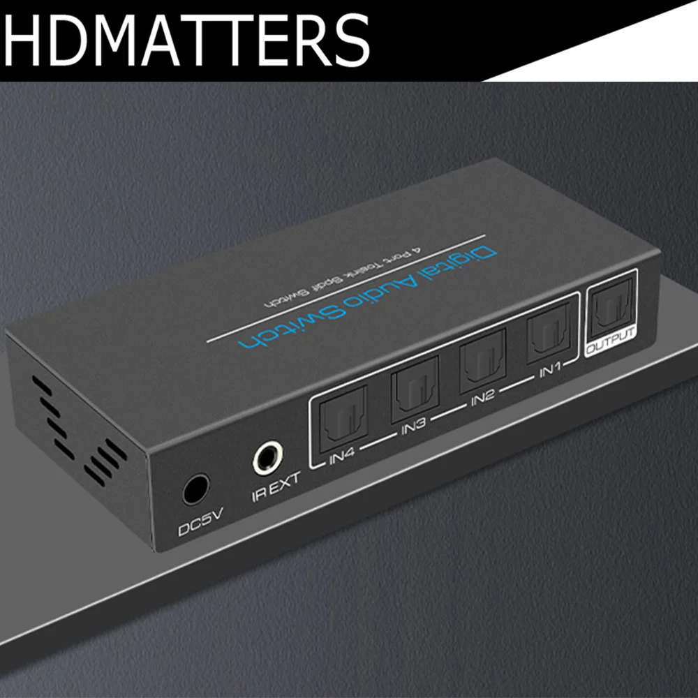 

HDmatters Digital optical audio coaxial SPDIF TOSLINK switcher 4X1 with IR toslink audio selctor hub splitter box