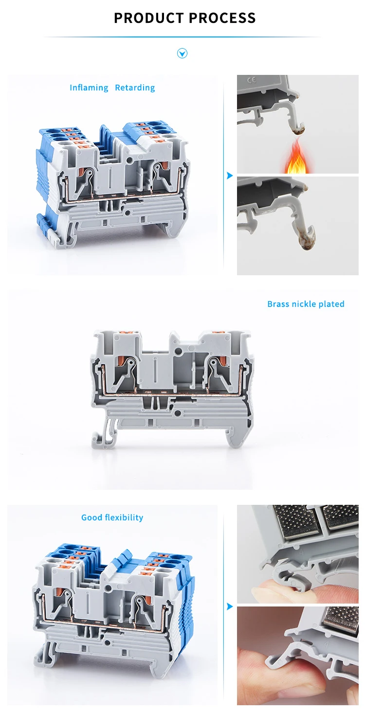 10pcs Din Rail Terminal Block PT-2.5 Push In Terminal Connector Spring Screwless Electrical Wire Conductor Terminal Block PT2.5