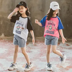 Verão crianças roupas do bebê meninas carta impressão manga curta camiseta + shorts ternos moda casual crianças conjuntos de esportes ao ar livre