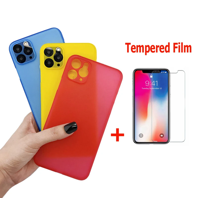 Ultra Thin 0.26mm Matte Phone Case For iPhone 11 Pro Max XS MAX XR X 8 7 Colorful Full Body Bag With 2.5D Tempered Film |