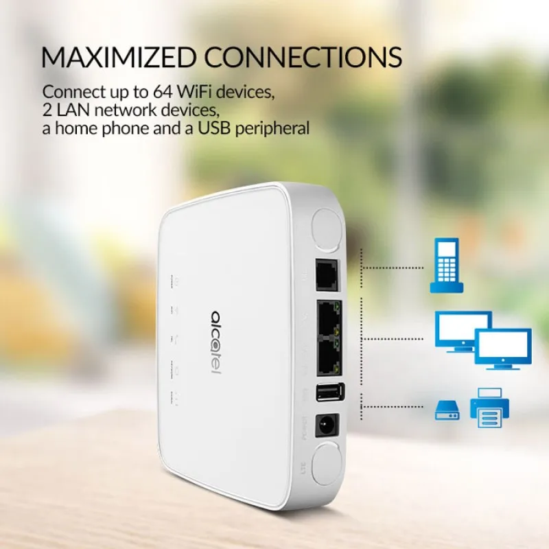 

Разблокированный Alcatel LinkHub HH70 HH70VB Cat7 4G LTE маршрутизатор 300 Мбит/с 4G беспроводной модем Мобильная точка доступа с портом RJ45 и портом RJ11