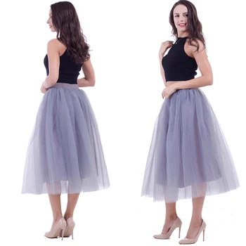 

5 Layers Black Pleated Skirts Tutu Sexy Midi Tulle skirt High Waist Full Lining Tutu High Waist Mesh Petticoat Style For Women