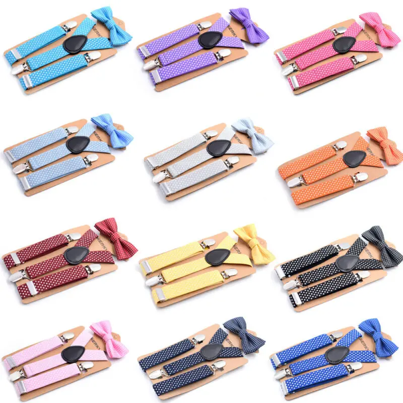 Bow Ties Kids Baby Boy Girls Suspender and Bow Tie Sets Children Formal Party Polka Dot 2Pcs Combo Set Lot