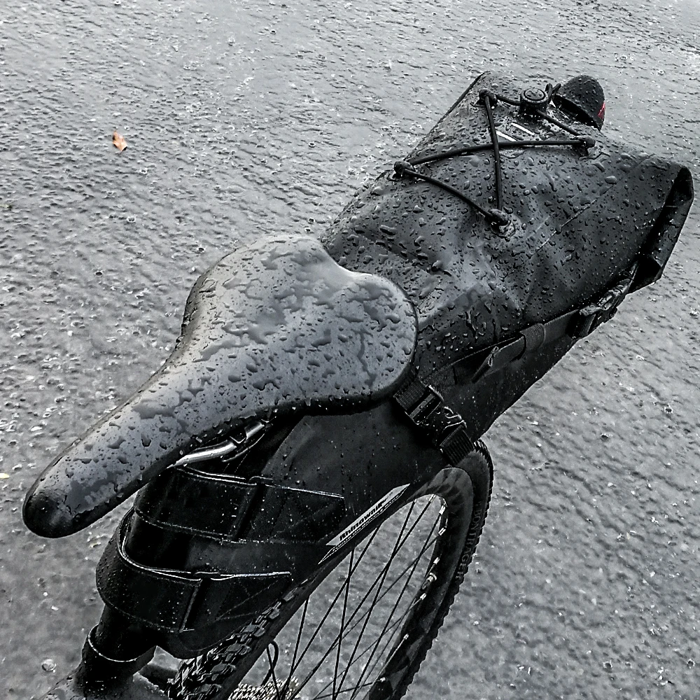 Rhinowalk Bike Waterproof Bicycle Saddle Bag Reflective Large Capacity Foldable Tail Rear Bag Cycling MTB Trunk Pannier Black