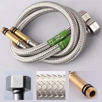 

Faucet Cold Heat Hose Water Inlet Tube Kitchen Stainless Steel Household Weaving Lengthen Pointed-Toe Soft Connection Pipe