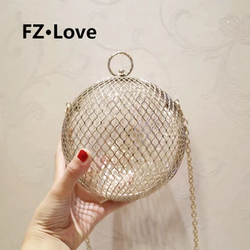 

Women's Personality Features Geometric Evening Bag Shoulder Horizontal Bag Clutch Cage Bag Round Shape Metal Handbag Wedding