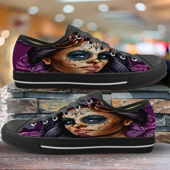 

ELVISWORDS Spring Women Shoes Low Fashion Day of The Dead Skull Face Vulcanize Shoes for Lady Comfortable Zapatos Mujer 2020