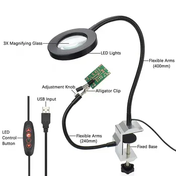 

LED Magnifier Repair Tool Light Desktop Magnifier 3x Magnifying Table Machine Magnifying Glass LED Light 360 Degrees Rotary