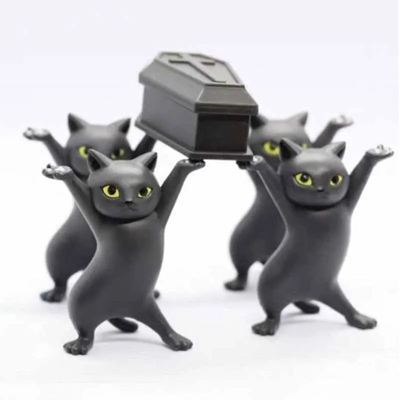 Carrying A Coffin Cat Pen Holder Home Bookshelf Decoration Animal Statue Handmade Home Doll Decoration Kid Funny Toy Gift
