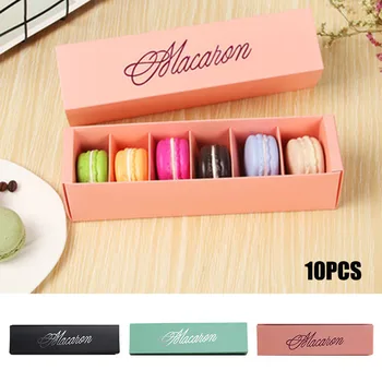 

10pcs 6-grid Hot Stamping Macaron Box Drawer Cake Chocolates Box Baking Packaging Gift Container DTT88