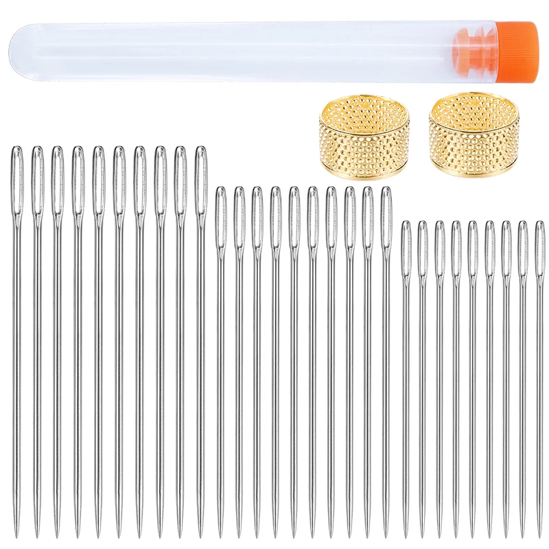 LMDZ 30PCS Large Eye Stitching Needles Knitters Hand Sewings Accessories Tools Thimble with Bottle Household | Дом и сад
