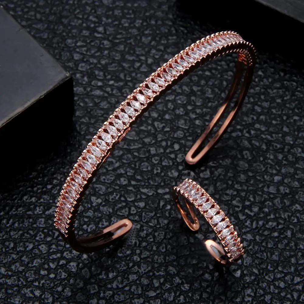 Luxury Unique African Bangle Ring Set Jewelry Sets For Women Wedding Cubic Zircon Crystal CZ Dubai Bridal Jewelry include 3sets