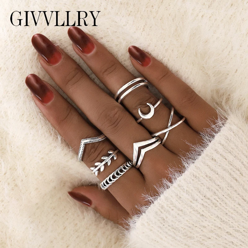Vintage Finger Rings Set Fashion Indian Jewelry Minimalist Geometric Moon Wave Wreath Shell Crown Knuckle Ring for Women | Украшения и