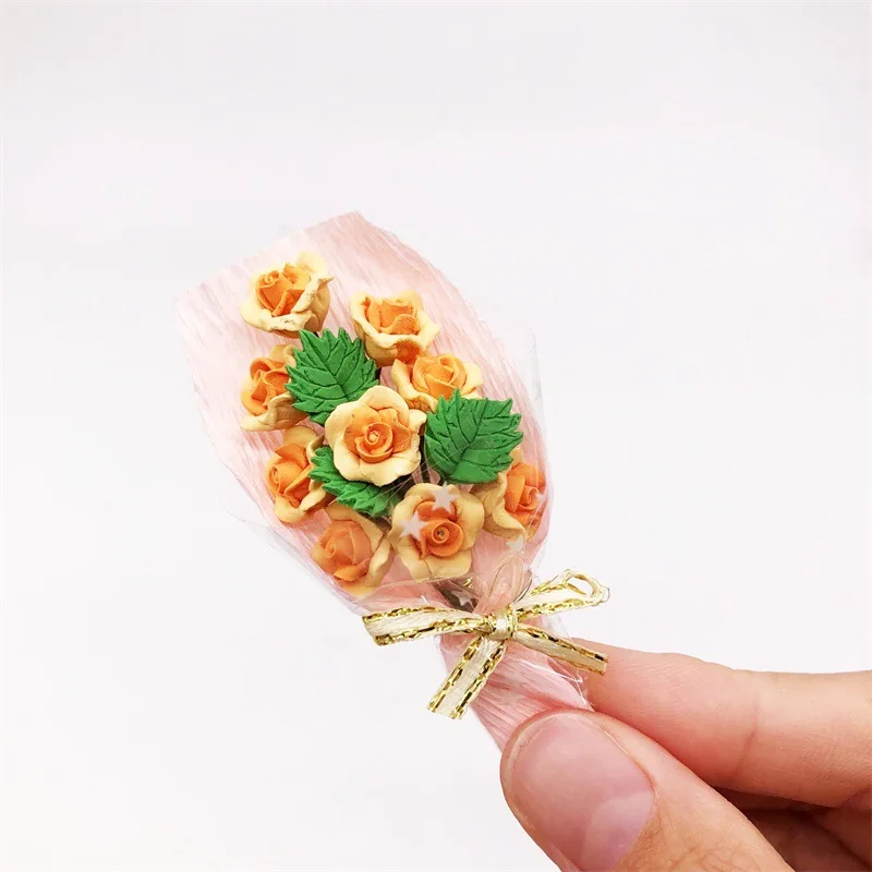 

1:12 A Bunch Of Flowers Orange Blue Rose For Dollhouse Tiny Living Room Flower Decoration Ornaments Mini Toy Model