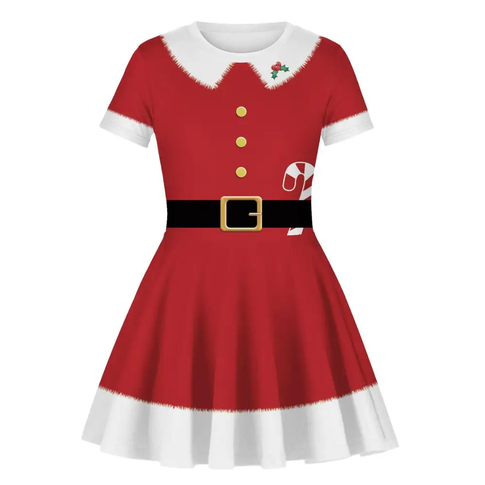 Новое рождественское детское платье, Повседневное платье принцессы с круглым вырезом и 3D-принтом Санта Клауса для девочек, Рождественская одежда