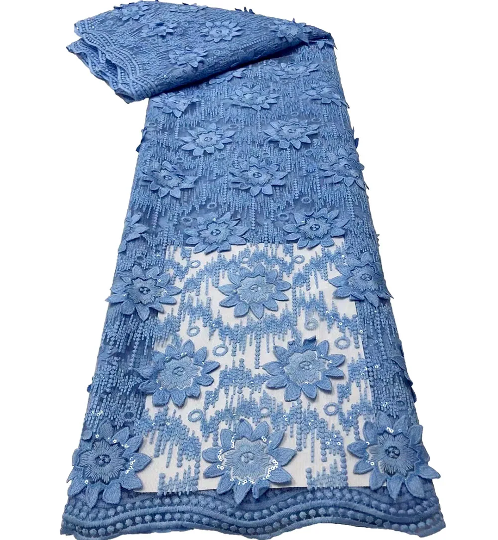 

African lace fabric 2021 high quality embroidered french net lace nigerian tulle fabric 5 yards for women party dress