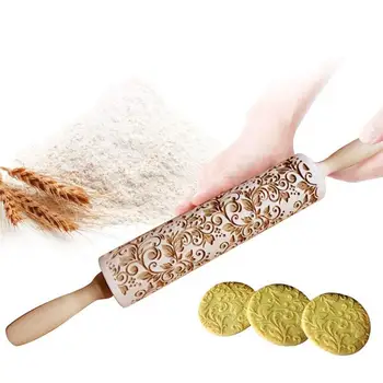 

Embossing Engraved Wooden Rolling Pin Christmas Pattern Rolling Pin Christmas Engraved Roller Reindeer Biscuit Fondant Maker