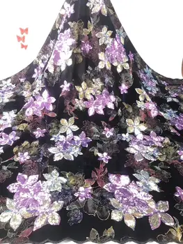 

(5yards/pc) Very beautiful flowers design embroidered African velvet lace fabric sequins lace fabric for party dress FZZ799