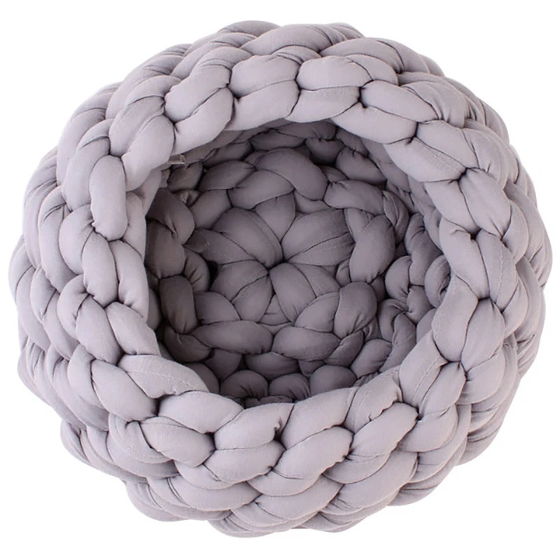 

Pet Dog Cat Hand-Woven Nest Handmade Knit Sleeping Bed Puppy Kitten Cave Basket Sleeping Bag Dogs Kennel Supplies Gray