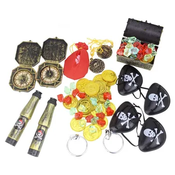 60pcs Pirate Treasure Toy Dress Up Props Cosplay Costume Tools Gold Coin Mini Cartoon Pocket Treasure Box For Kids Children 1