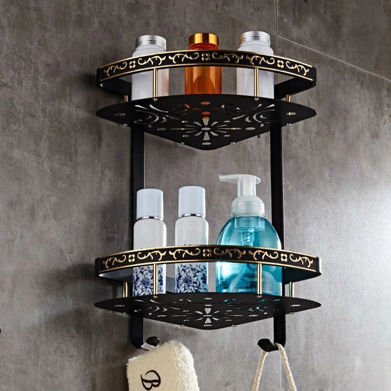 Shelves 2 Layer Antique Metal Shower Corner Shelf Wall Mount Shampoo Shelf Bathroom Accessories