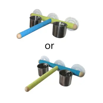 

Birds Shower Perches Parrot Bath Stand Platform Rack Wall Suction Water Food Feeder Feeding Cup