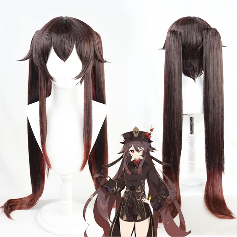 Cosplay&ware Hot Game Genshin Impact Hutao Wig Anime Cosplay Hair Halloween Free Cap Long Double Ponytail Brown -Outlet Maid Outfit Store H9f1b9bb4606744dfa76af14d94d4db413.jpg