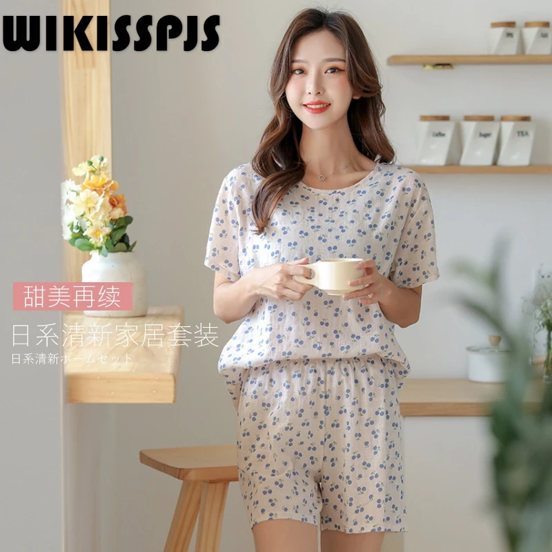

2022 New Pajamas Women's Summer Short Sleeve Shorts Home Suit Kawaii Pajama Bedroom Set Pajamas for Women Lounge Wear
