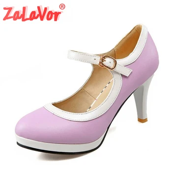 

ZALAVOR Size 32-43 4 Colors Sexy Women Platform High Heel Shoes Women Shine Ankle Strap Pumps Round Toe Elegant Dress Shoes