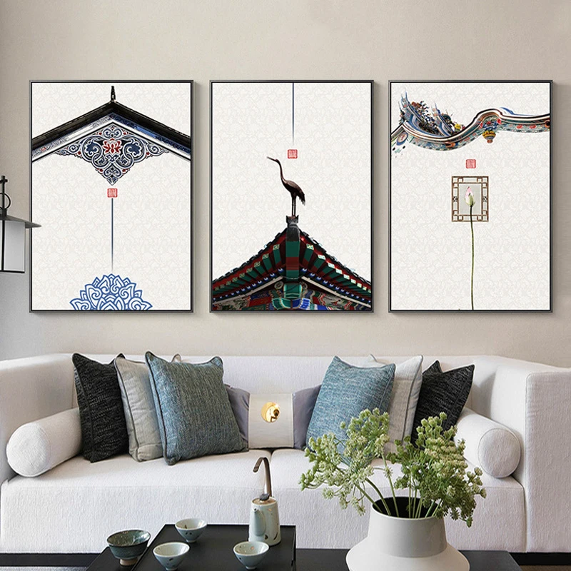 Vintage Retro Decor Poster Tranditional Chinese Palace Canvas Wall Art Modern Home Decoration Pictures for Design Frame | Дом и сад