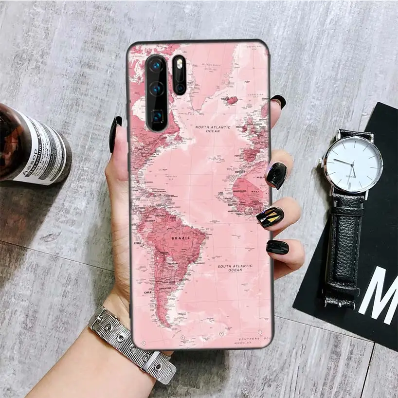 BA318-2 Карта мира черный чехол для телефона huawei mate 30 20 10 P30 P20 P10 Pro Lite P Smart Z Роскошный чехол - Цвет: BA318-2