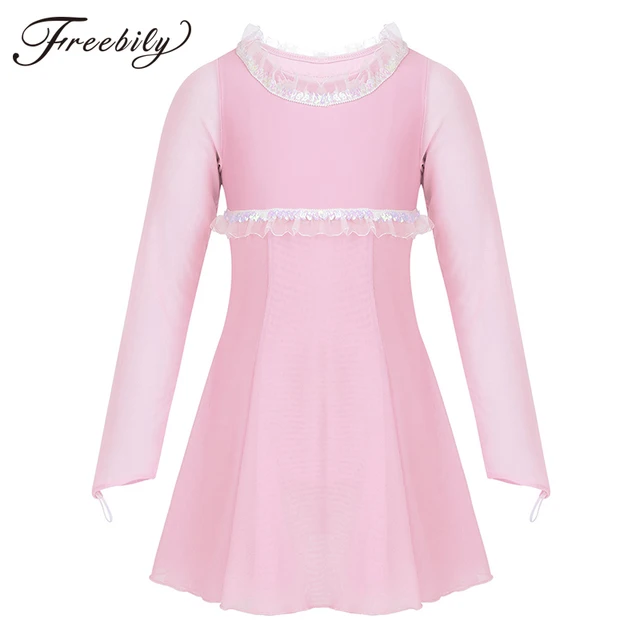 US $13.26 Kids Girls Sequins Figure Skating Dress Ruffles Trimming Gymnastics Leotard Roller Ice Skating Ball