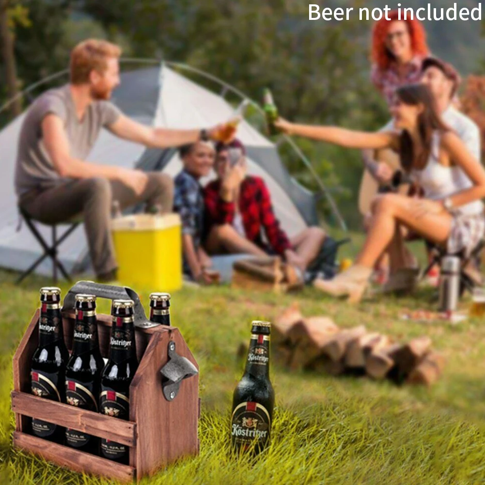 

Hot New 6 Pack Picnic Carrier Party Durable Beer Bottle Opener Wine Baskets Portable Holder Funny Tool Wooden Bar Drinks