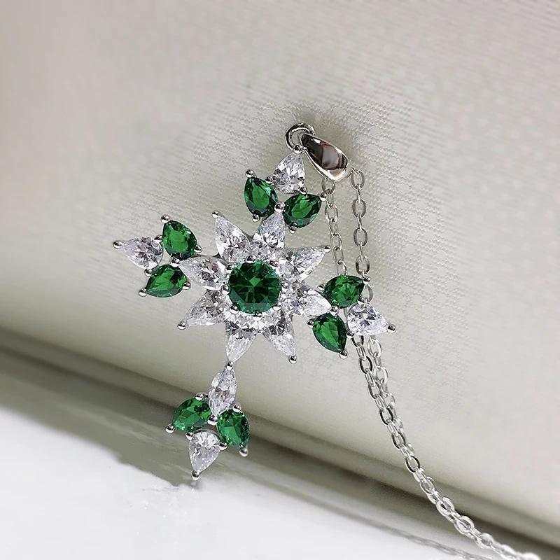 OEVAS 100% 925 Sterling Silver Emerald High Carbon Diamond Cross Pendant Necklace For Women Sparkling Wedding Fine Jewelry Gift