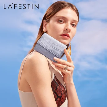 

LA FESTIN 2020 new folding short leather small wallet female compact exquisite three fold mini coin purse thin