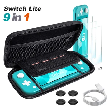 

Switch Lite 9 In 1 Kit Case Storage Bag Carrying Shell W/ 3 Pack Tempered Screen Protector For Nintendo Switch Lite Mini Nintend