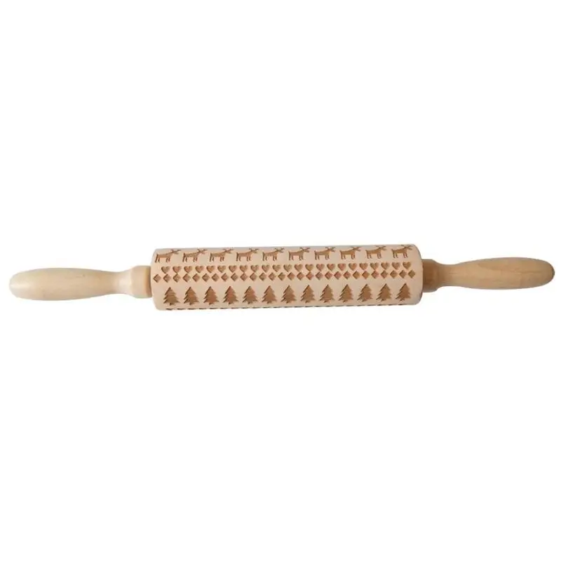 Christmas Rolling Pin Dough Wooden Christmas Embossing Rolling Pin Stick Baking Pastry Tool Christmas Decoration for Home