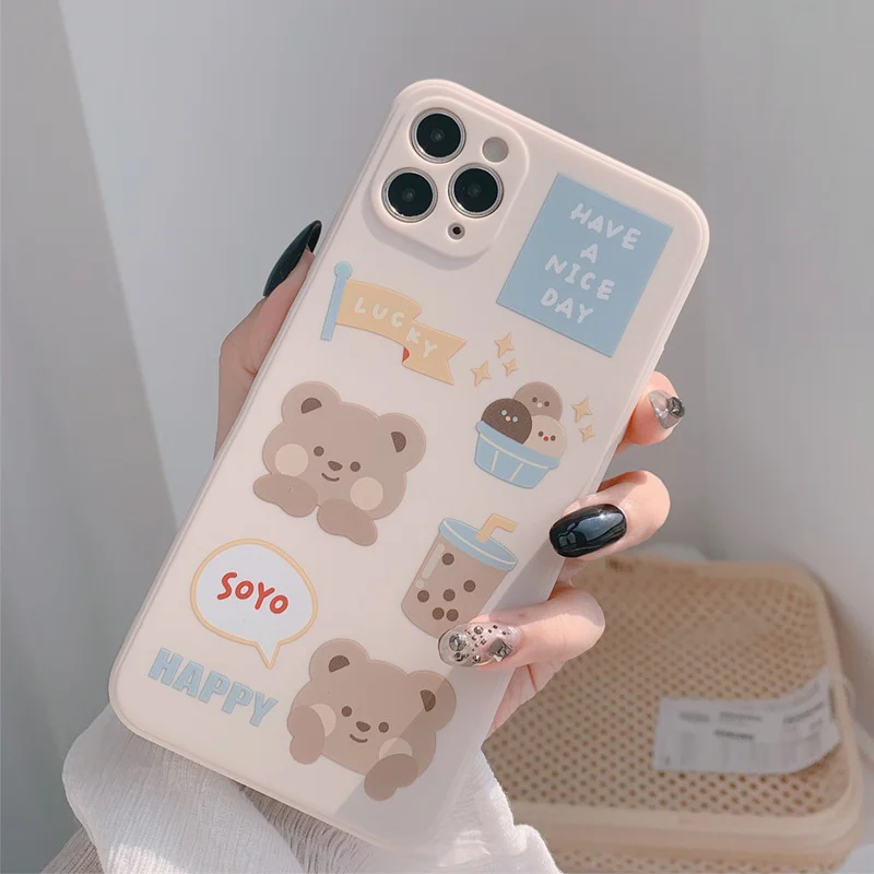 

phone case Cartoon mobile phone shell for iphone11 XR XS 7/8/SE 2020 11pro Xs 7p/8plus X/Xs Milk tea bear all-inclusive camera