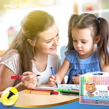 

12pcs/set Washable Watercolor Pen Cute Kids Drawing Graffiti Stamp Stationery Marker Pen Art Seal Children Painting Pens R5Q4