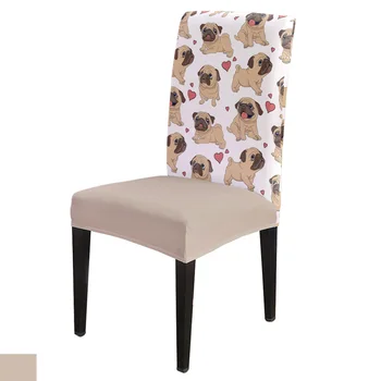 

Pug Cute Heart Dog Cartoon Spandex Elastic Dining Chair Slipcover Removable Kitchen Seat Case Stretch Chair Cover for Banquet