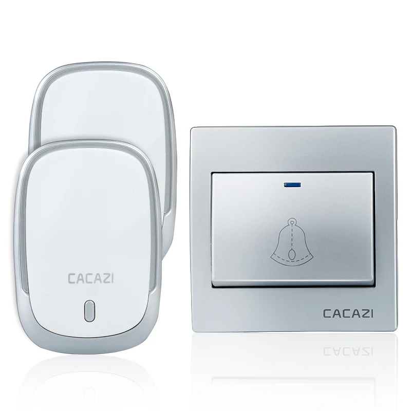 1 button 2 receiver Умный беспроводной водонепроницаемый дверной звонок CACAZI с кнопкой дистанционного управления 300 м, светодиодный светильник, Домашний Беспроводной звонок 36 колокольчиков, 4 громкости, штепсельная вилка европейского стандарта - Цвет: 1 button 2 receiver