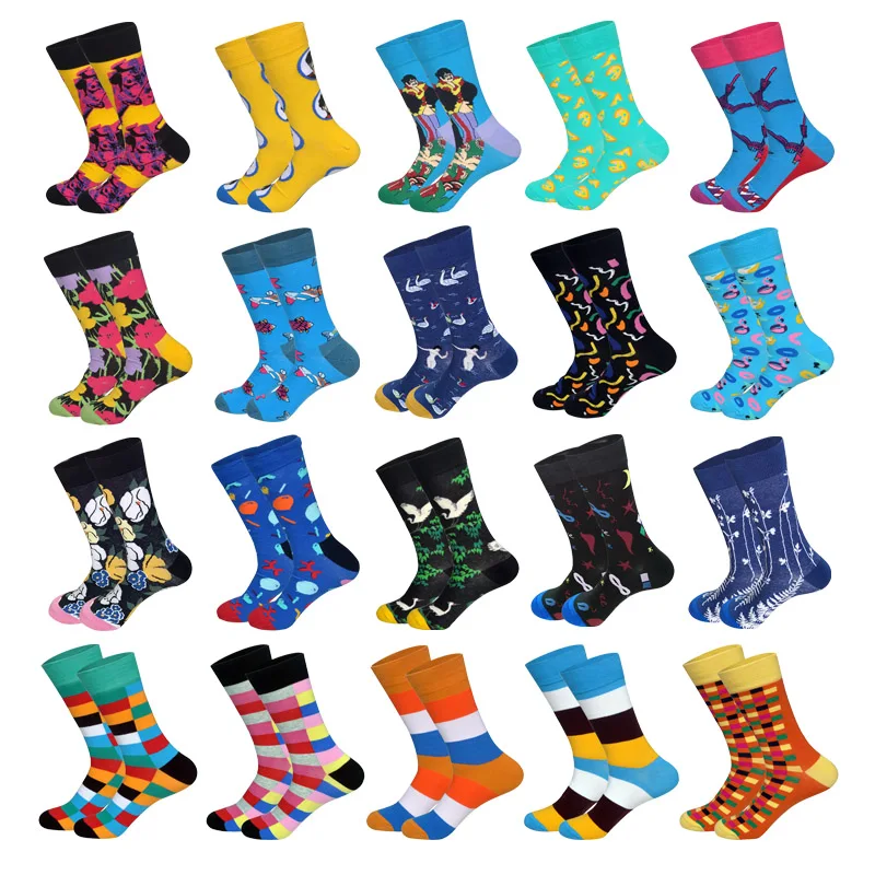 

LIONZONE 2019 New Arrived Happy Men Socks Art HipHop Designr Animals Fruits Floras Streetwear Patterns Cotton Socks Funny