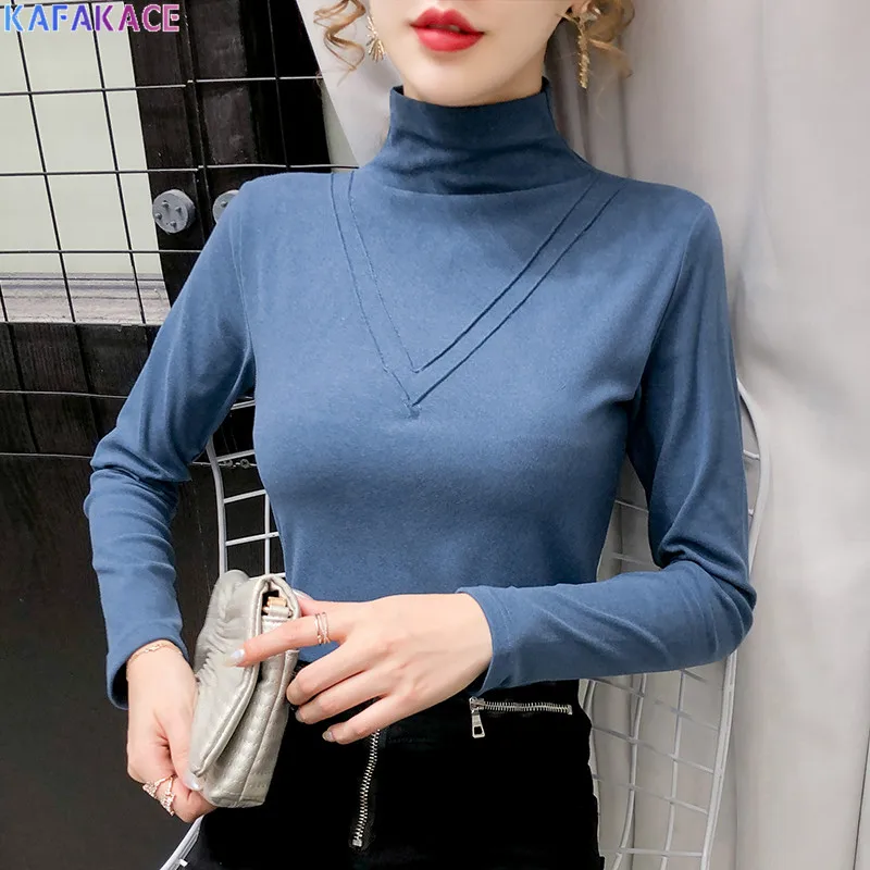 

KAFAKACE Women Sweater Knitting Sexy Lace Home Pullover Long Sleeve Tops&Tees Casual Show Thin Sweaters Turtleneck Women Tops