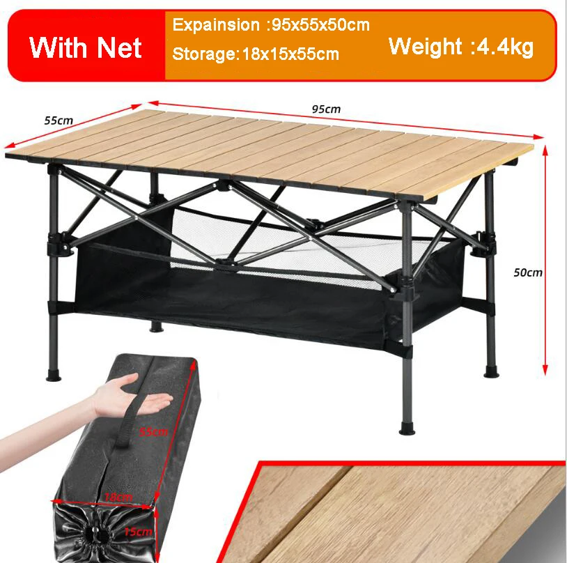 Foldable Table Camping Folding Table BBQ Portable Adjustable Height Wooden Table Outdoor Furniture Lightweight Picnic Hiking Desk