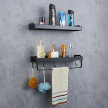 Wall Mounted Bathroom Shelves Shower Shampoo Rack Cosmetic Storage Rack With Hook No Drilling Kitchen Storage Bathroom Accessory
