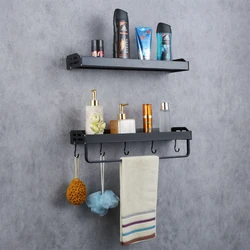 Wall Mounted Bathroom Shelves Shower Shampoo Rack Cosmetic Storage Rack With Hook No Drilling Kitchen Storage Bathroom Accessory