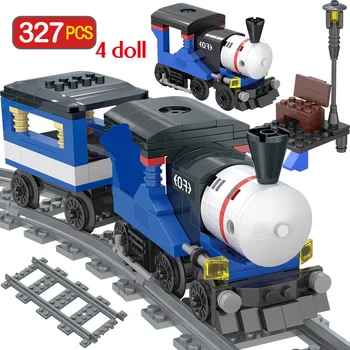 

Hot Blue Whale Passenger Train Building Blocks Compatibe Track Train Station Architecture Toy for Children Gifts