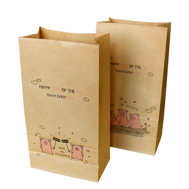 Kawaii Little Pig Cartoon Paper Gift Bag Retro Kraft Paper Envelope Wedding Party Gift Envelope Candy Cookies Packing Bag 10pcs